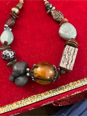Premier Designs Brown Amber & Turquoise Mixed-Bead Necklace